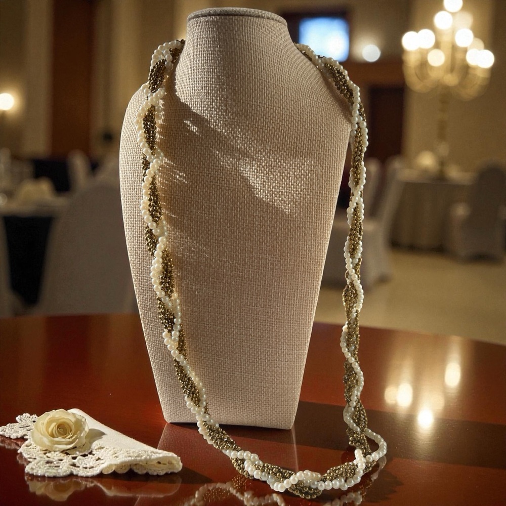 Rare Signed Cadoro Antique Gold-Tone Faux Pearl Vintage Necklace